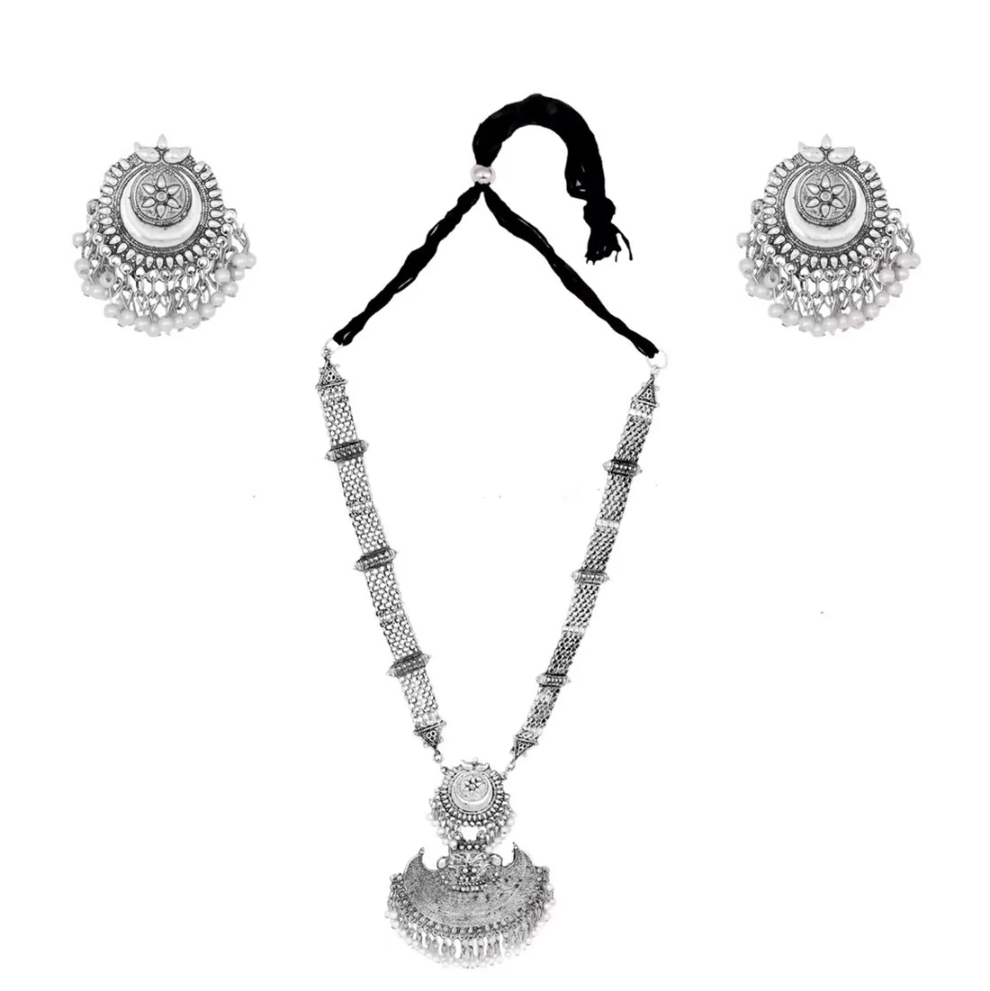German Silver Pearl Drop Necklace &amp; Earrings Set