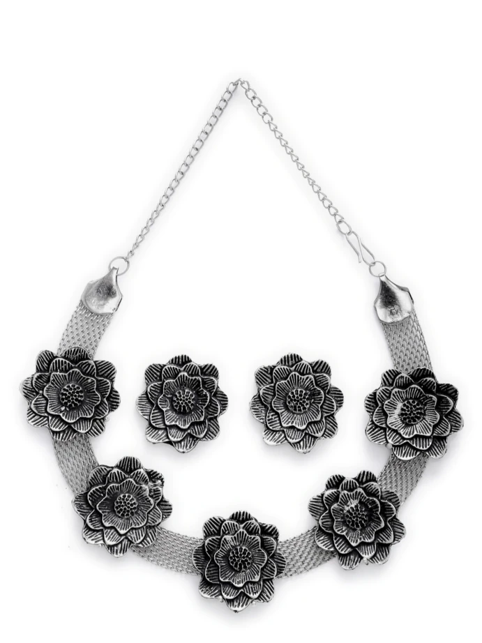 Flower Oxidised Flower Choker Necklace