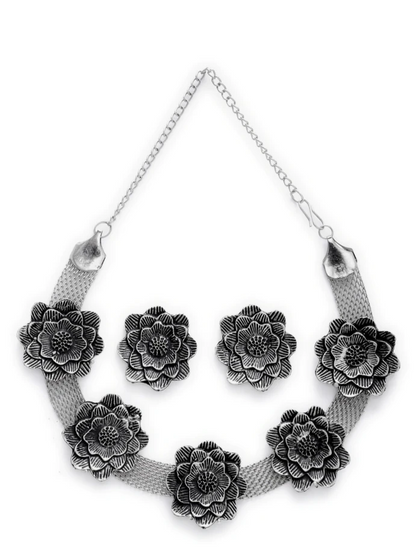 Flower Oxidised Flower Choker Necklace - SayToLove - Jewelry Store