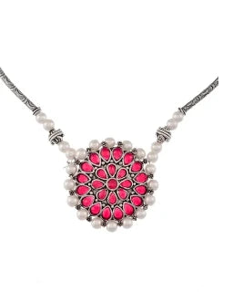 Oxidised Round Single Flower Moti Necklace - SayToLove - Jewelry Store