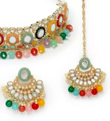 International Multi Mirror Stone-Studded Necklace &amp; Earrings Set
