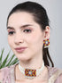 Stone-Studded Necklace & Earrings Set Small Moti Orange Mahroon Square - SayToLove - Jewelry Store