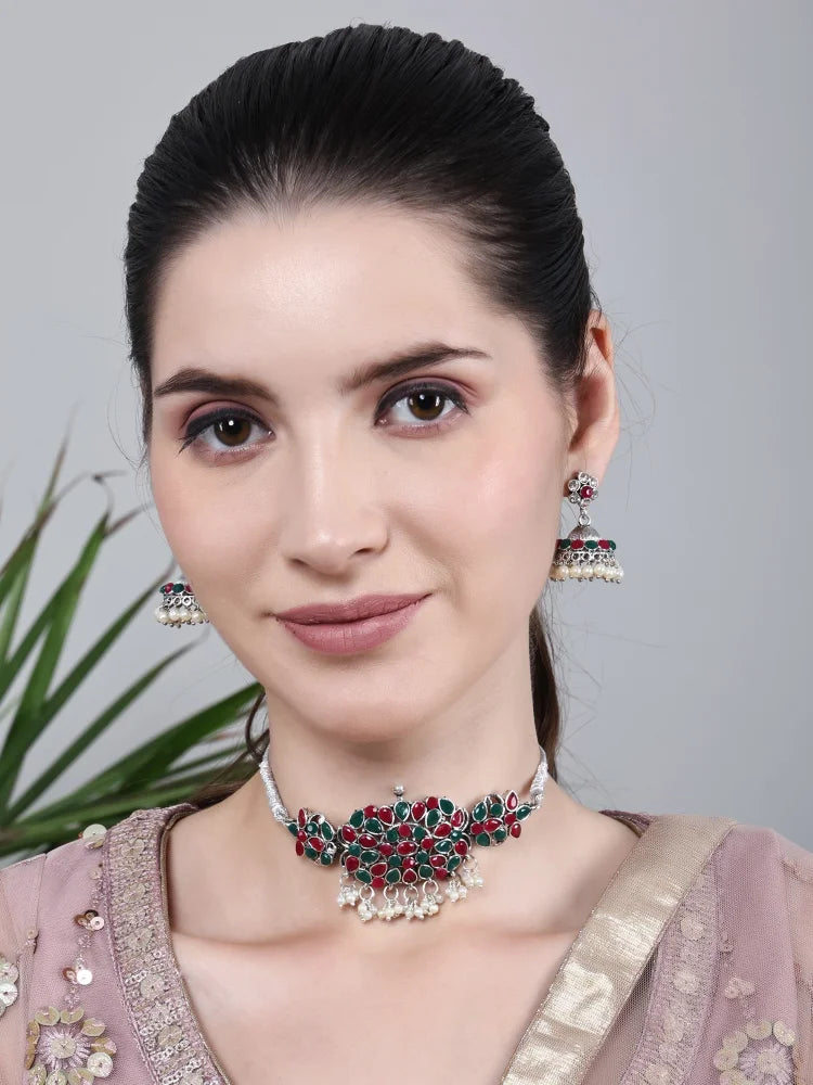 Stone-Studded Necklace &amp; Earrings Set