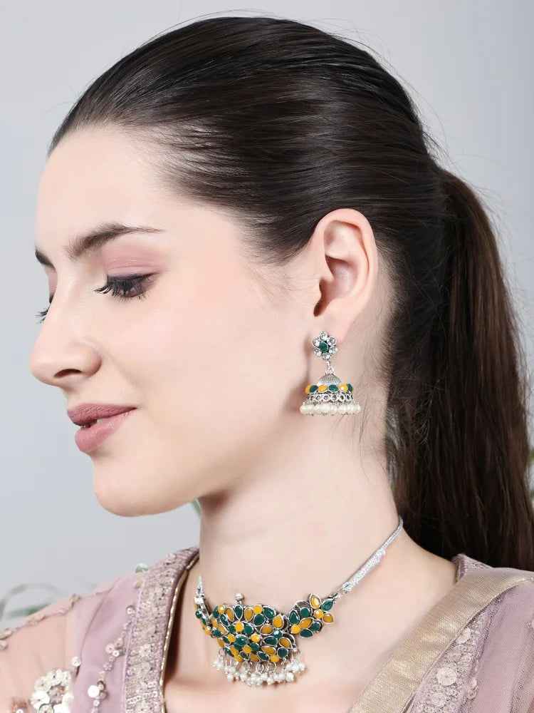 Stone-Studded Necklace &amp; Earrings Set