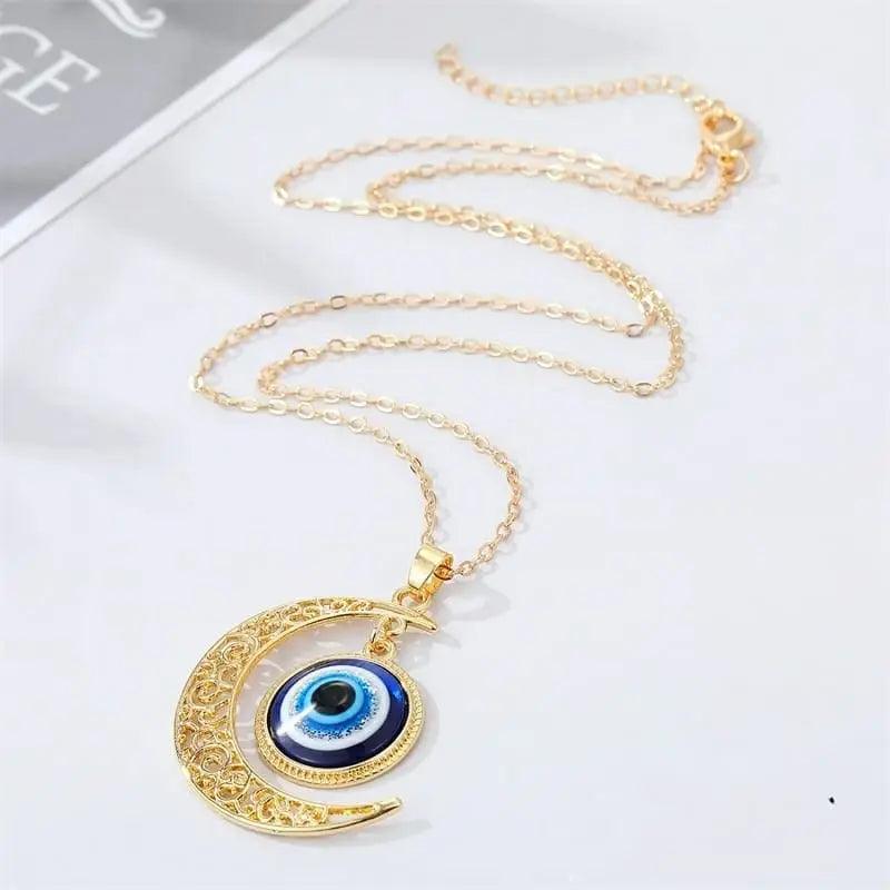 Turkish Blue Eye Necklace Evil Eye Moon Pendant - SayToLove