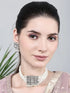 Stone-Studded Necklace & Earrings Set Small Moti White Square - SayToLove - Jewelry Store