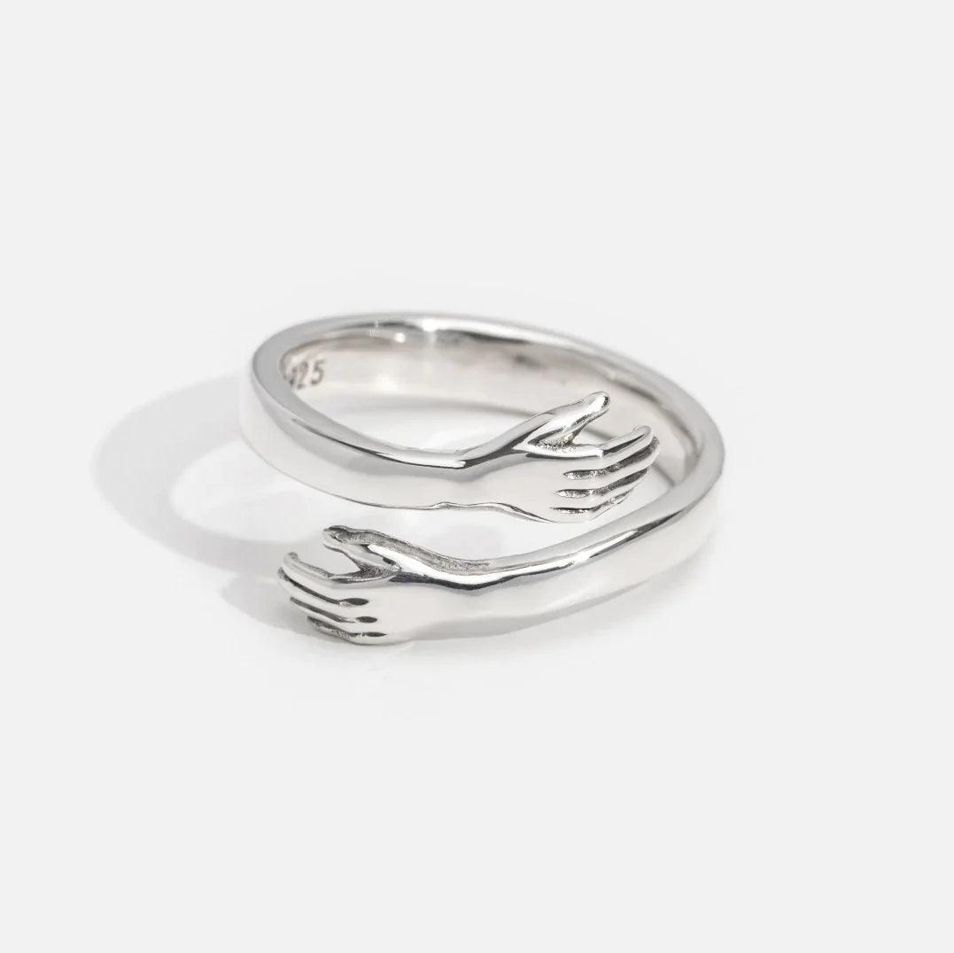 Silver Hug Ring for Couple Silver Love Hugging Hand Ring SayToLove